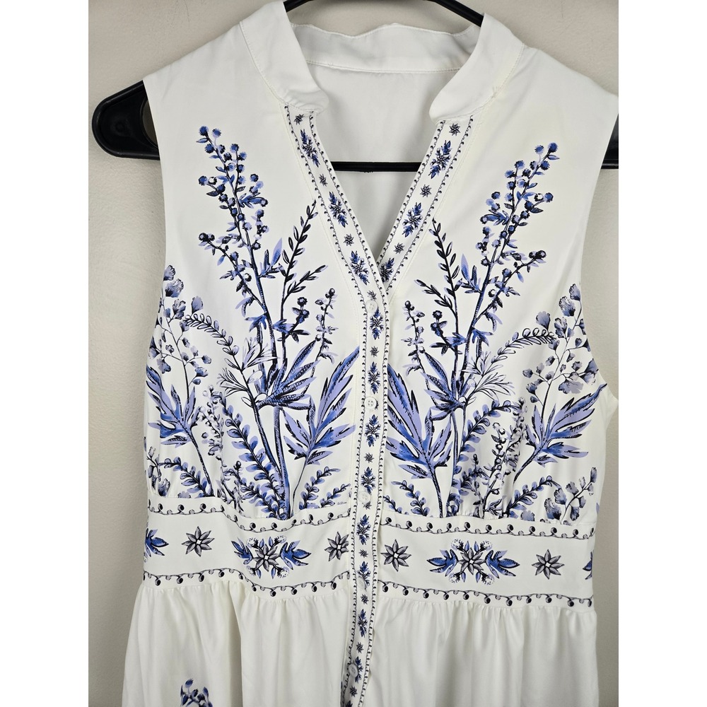 Cupshe Womens Blue White Floral Botanical Sleeveless V-Neck Mini A-Line Dress M - Picture 5 of 14